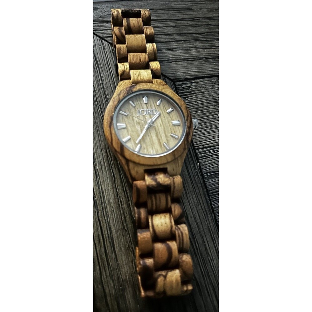 39mm Jord Fieldcrest Zebrawood & Champagne 100% Natural Wood Watch For Parts